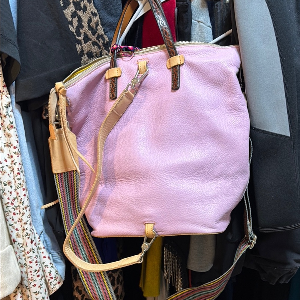 Consuela light lavander Leather Tote Bag with Multicolor strap - Picture 2 of 5